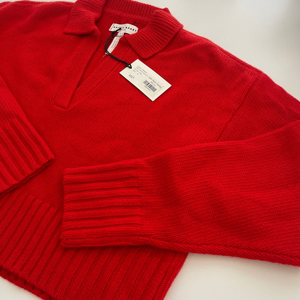 NWT Apiece Apart red Women's Split Neck Henley Sweater size Medium.